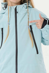 Girl's Ice Blue Detachable Ear Hood Waterproof Insulated Snow Jacket